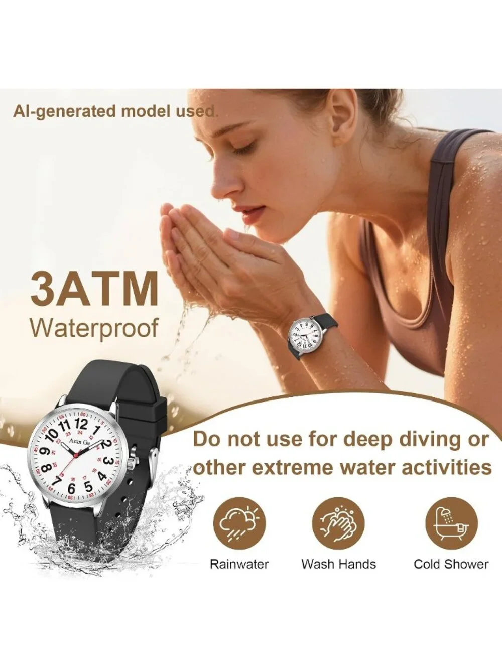 Women's Black White Silicone Strap Minimalist Waterproof Analog Fashion Watch